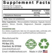 Brieofood Glutathione (Reduced) Immune Support Supplement, 120 Capsules