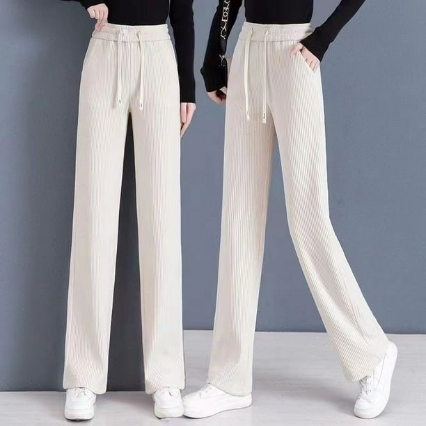 Pantalones anchos de pierna para mujer, primavera, cintura alta, drapeados, rectos, de pana, estilo primaveral, pantalones casuales adelgazantes sin forro polar