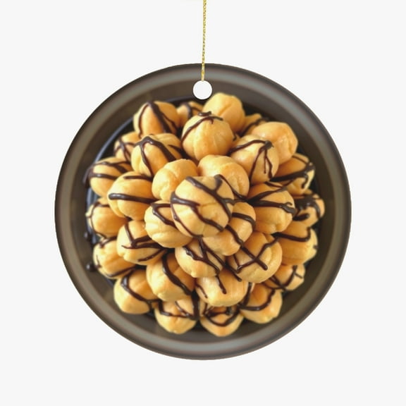 French Profiterole Tower Cookies with Chocolate France Dessert Food Lovers Foodie Novelty Holiday Christmas Ornament Xmas Tree Gift (Flat Design Printed on Ceramic, NOT 3D)