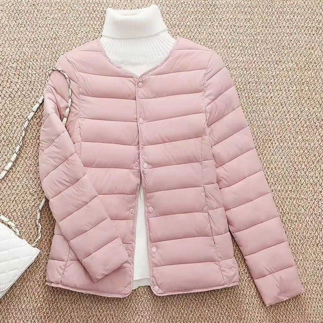 Qetyuw Womens Lightweight Puffer Jacket Plus Size Long Sleeve Down Coats Winter Button Down Open Front Casual Jacket