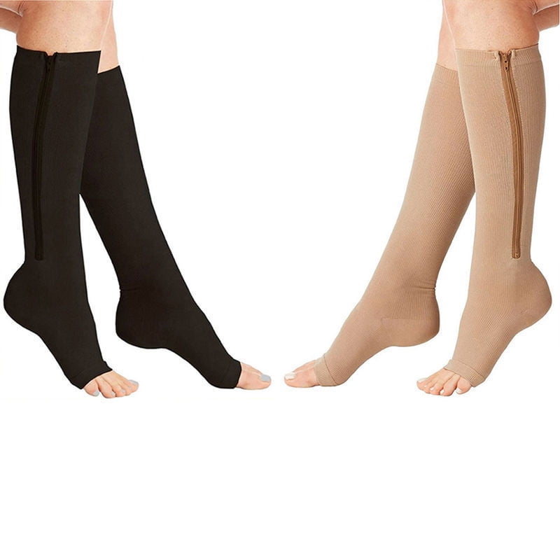 Men Women Compression Zip Sox Socks Zipper Leg Support Unisex Open Toe Knee Stockings A+