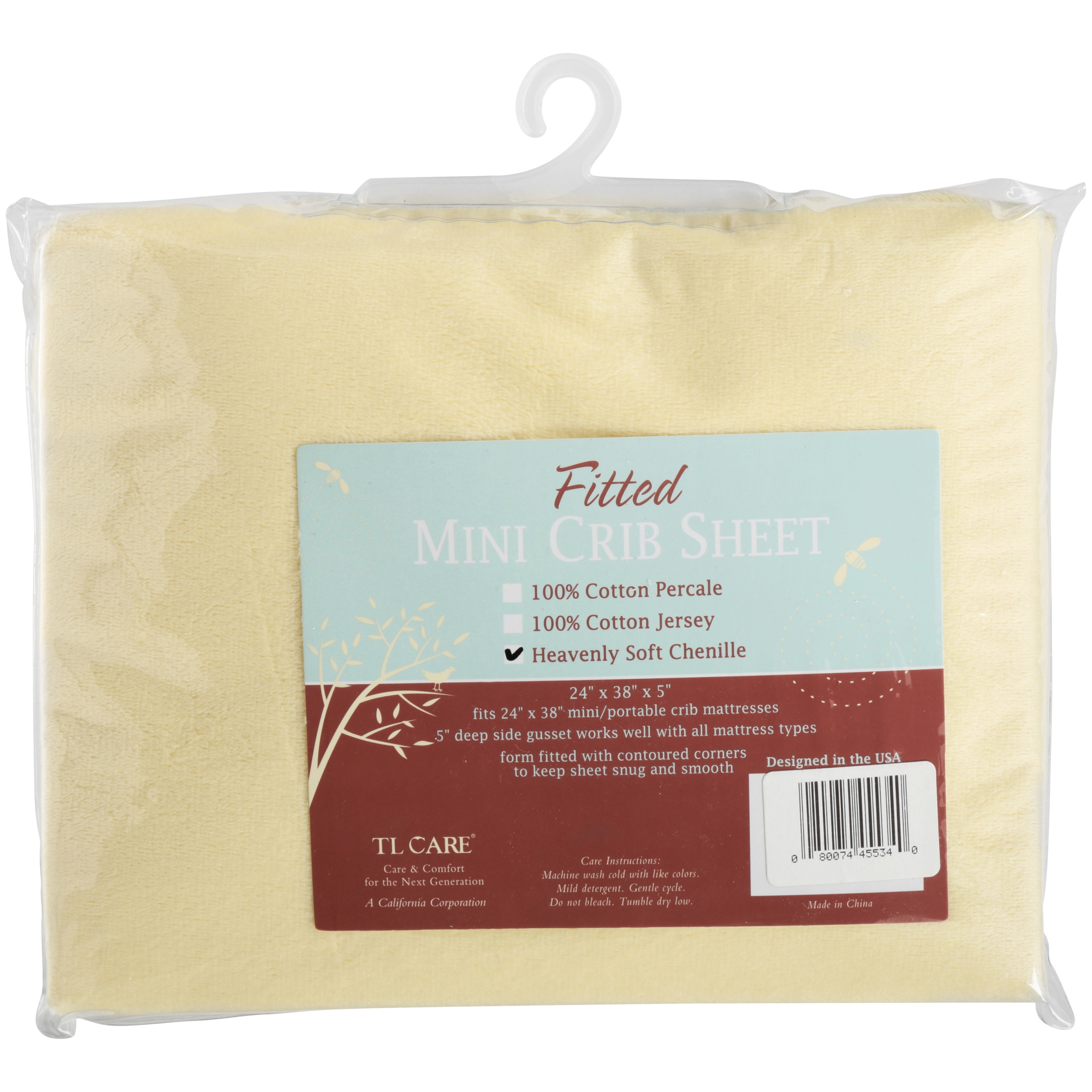 TL Care Heavenly Soft Chenille Fitted Mini Crib Sheet 24" x 38", Warm and Cozy Chenille Portable Sheet, Maize, for Boys and Girls, Fits Most Pack N Play Mattresses