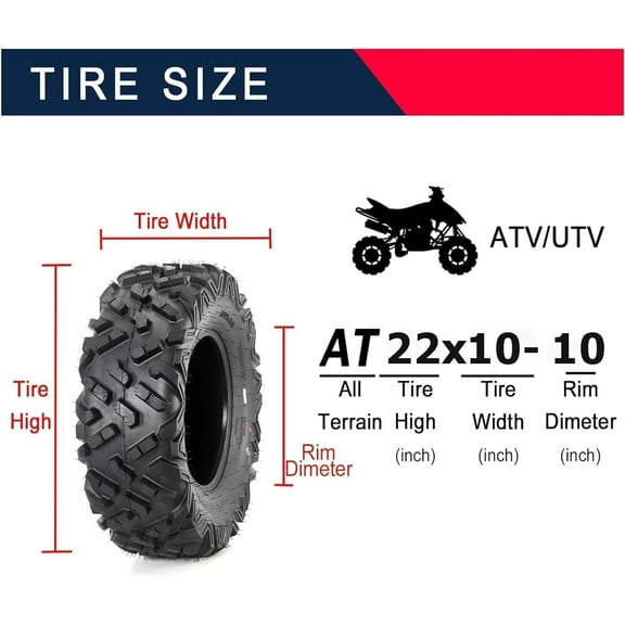 Towallmark Set of 2 ATV/UTV Tires 22x10-10 – 4-Ply Tubeless Sand & Mud Off-Road Tires