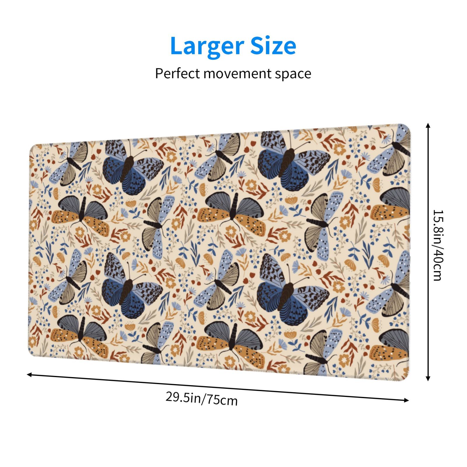 Naloa Butterflies Gaming Mouse Pad Large Mouse Mat Long Extended Desk Pad Non-Slip Rubber Mice Pads Stitched Edges Thin Pad (16x29.5 Inch)