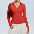 thumbnail image 5 of Dwellite Women Long Sleeve Polo Shirts V Neck Slim Ribbed Knit Collared Business Casual Top 2026 Basic Tee Red S, 5 of 6