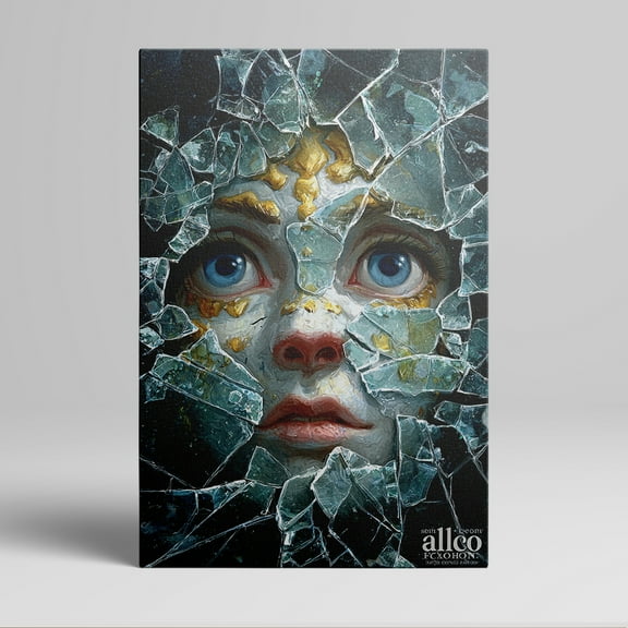 1pc Abstract Broken Glass Effect with Mysterious Face - framed Decor room hanging Wall Picture Decor for Home Gifts, living room, bathroom, bedroom, kitchen wall art decor canvas wall art