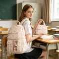 thumbnail image 4 of 3PCS Pink Bow Corduroy Backpack for School Girls with Lunch Box Pencil Case | Lightweight Teen Girls Bow backpack, Kids School Bag Bookbag for Elementary Middle High School Supplies Daypack, 4 of 5