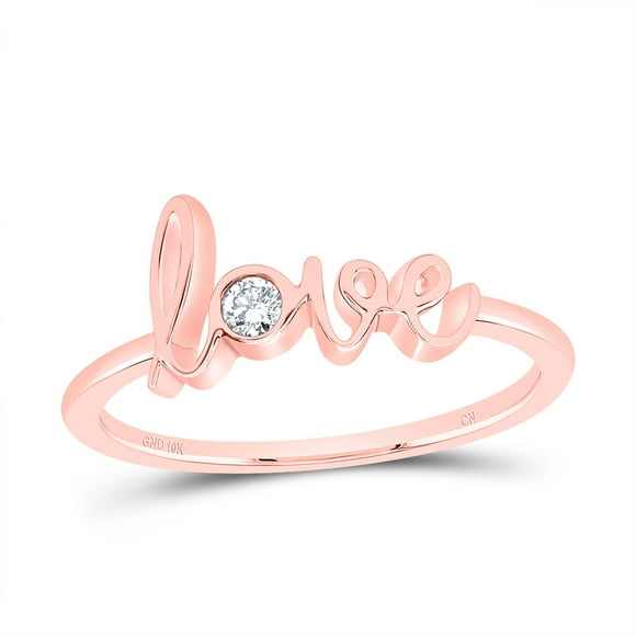 10k Rose Gold 1/20 Ctw Natural Diamond LOVE Fashion Ladies Band Ring, Anniversary Gift, Valentine Ring