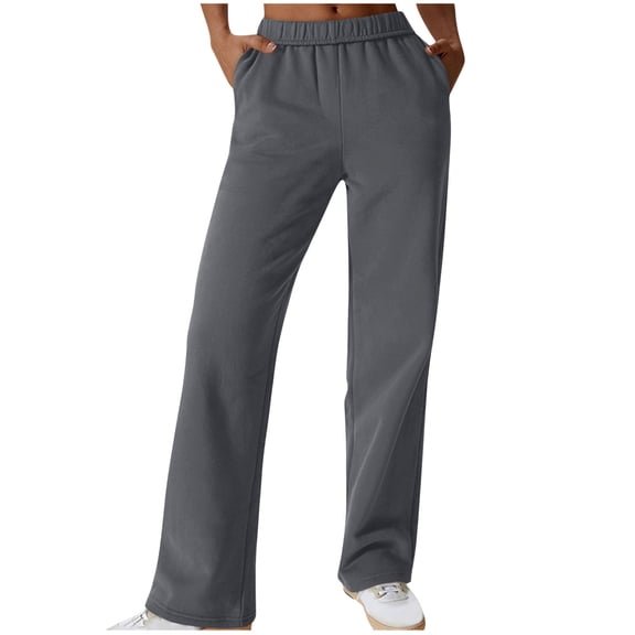 Yievot Straight Leg Sweat Pants for Women Elastic Waisted Casual Sweatpants Solid Workout Sport Pants with Pockets