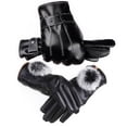 thumbnail image 4 of Guantes de cuero con pantalla táctil para hombres y mujeres, guantes gruesos con forro polar, resistentes al viento, impermeables y cálidos para andar en motocicleta en invierno, 4 of 6