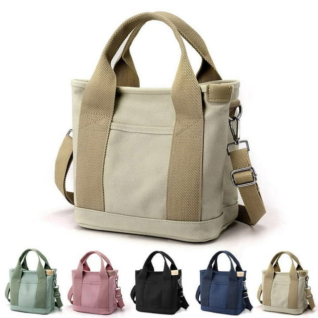 Bolso de mano para mujer, bolso de lona de gran capacidad con múltiples bolsillos y cremallera, bolso bandolera para mujer, estilo nicho, color caqui.
