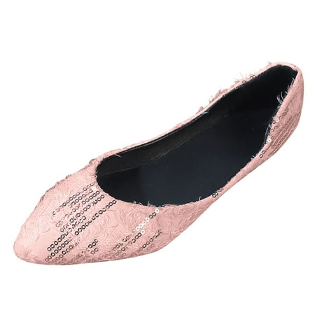 QYZEU Womens Ballet Flats Womens Shoes Casual Wide Width Solid Sequin Pointed Soft Sole Women Casual Comfortable Low Heel Flat Shoes Woman Casual Shoes Red 40