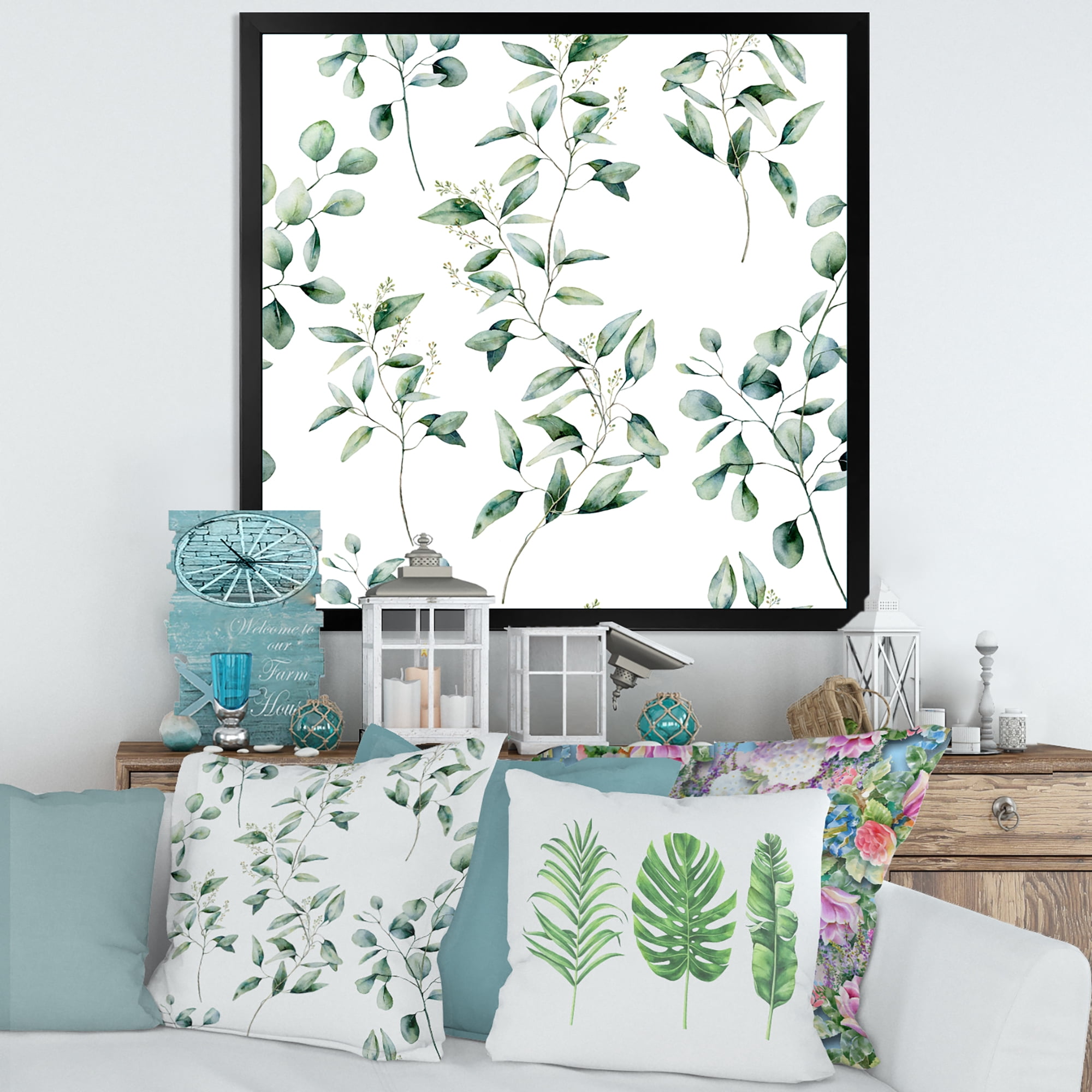 Designart 'Green Eucalyptus Plant Branches IV' Traditional Framed Art Print