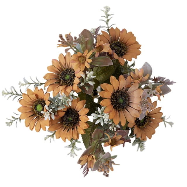 Ramo de girasoles artificiales Farfi, decorativo, resistente a la decoloración, para bodas, lleno de vitalidad, flores exuberantes, girasoles simulados, decoración de balcón (café claro)