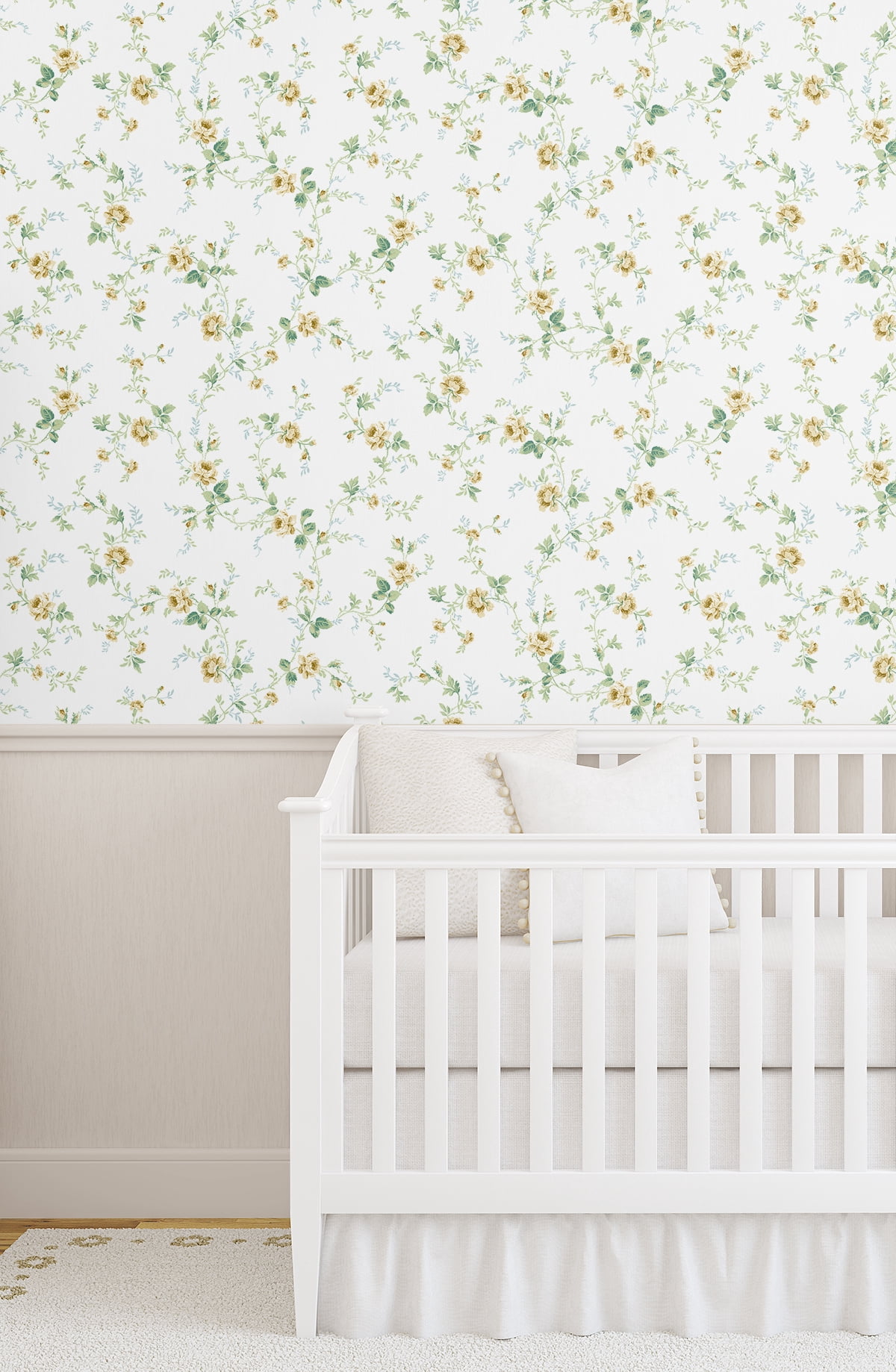 NextWall Wheatfield & Sage Blossom Floral Trail Peel and Stick Wallpaper