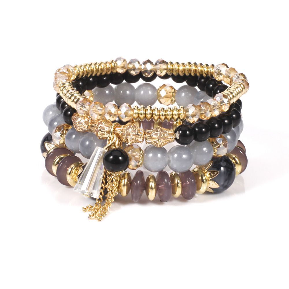 Multi Color Stones Natural Beads Crystal Bohemian Bracelet from Black Diamonds New York
