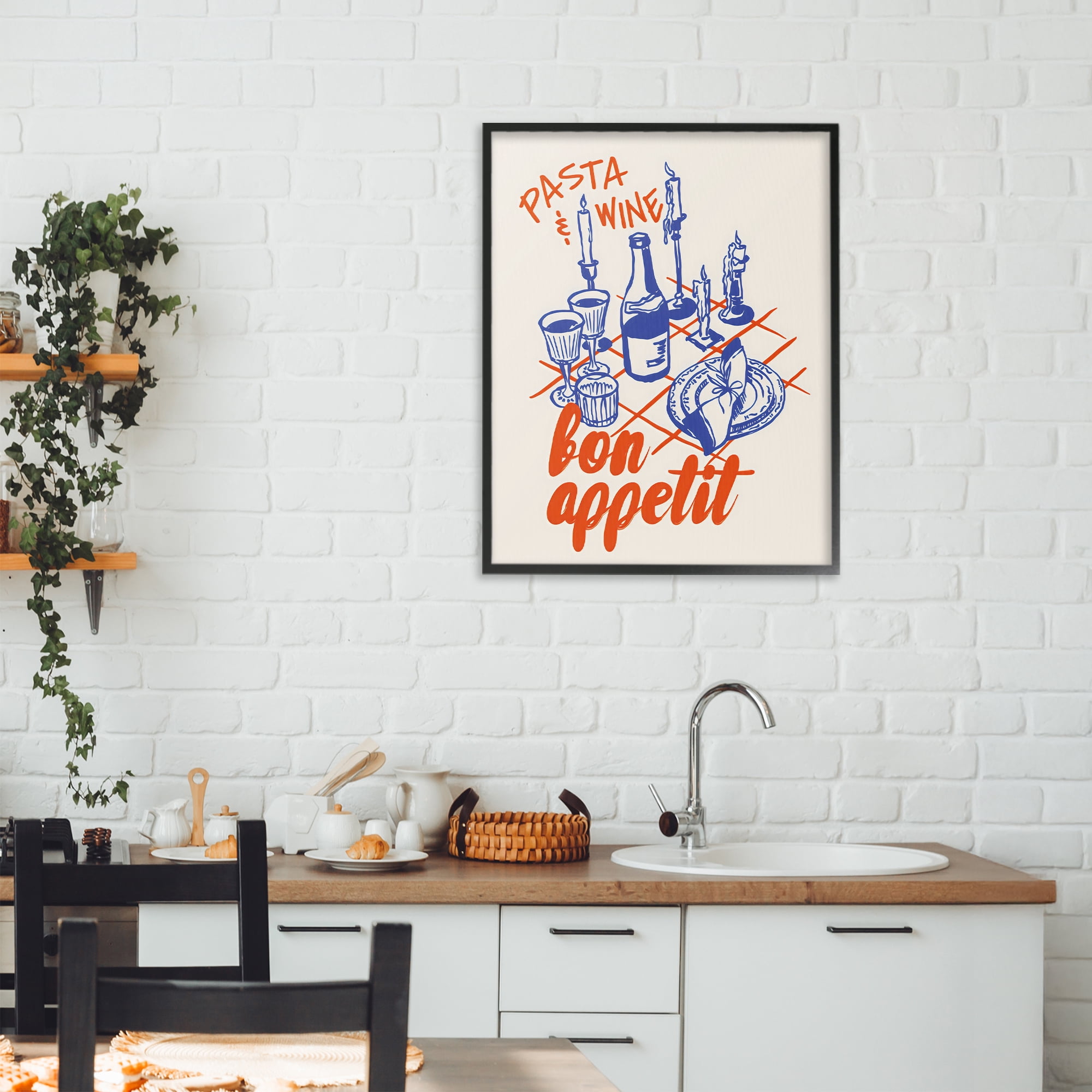 Stupell Industries Pasta & Wine Bon Appetit Black Framed Giclee Art, design by The Prints Vibe