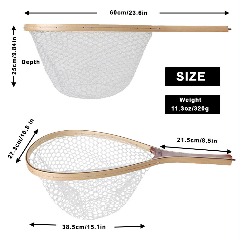 Fishing Landing Net Wooden Frame Trout Fishing Net Soft Rubber Mesh for Catch
