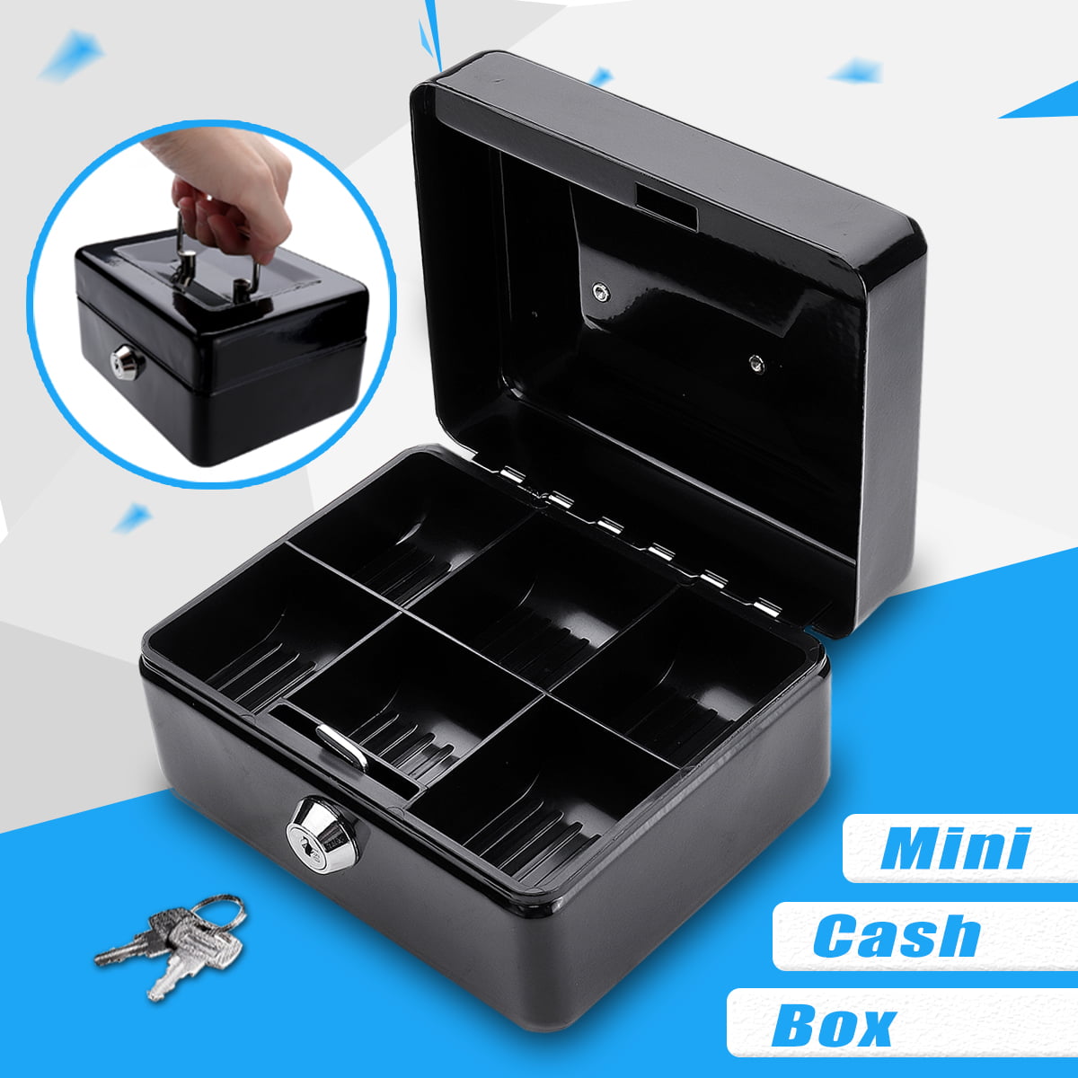 CASH BOX MONEY BOX TRAY WITH 2 KEYS STEEL PETTY CASH BOX SAFE METAL & TRAY 