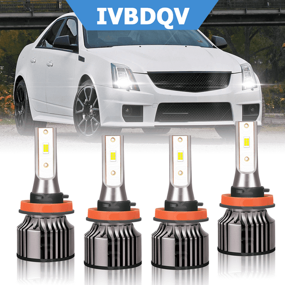 For Cadillac CTS 2008-2013 LED Headlights Combo 4Pcs H11 High Low Beam Bulbs Kit 6000K White