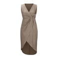 thumbnail image 6 of FRSASU formal Wedding Guest Ruffle Dresses for Women Cocktail V-Neck Sleeveless Wrap Ruched Party Graduation Dress Khaki, 6 of 6