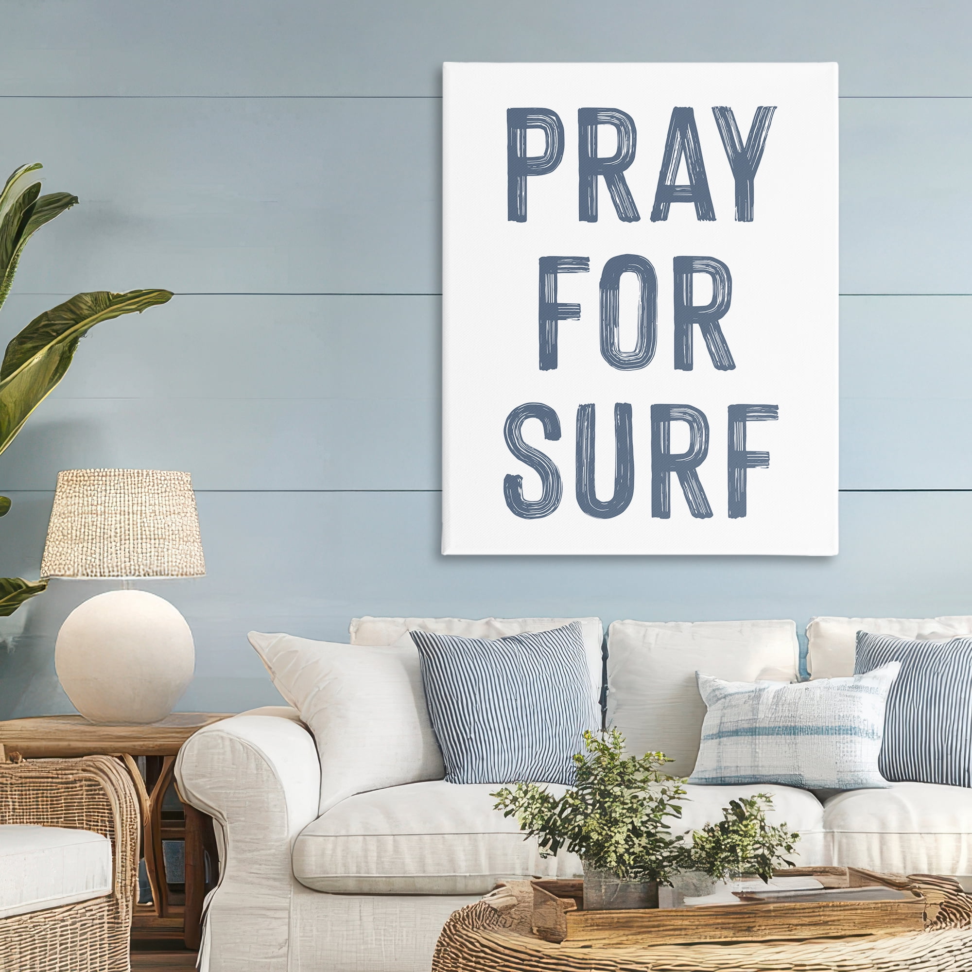 Summer Sentiment Pray For Surf Canvas Wall Art, design by Lettered and Lined