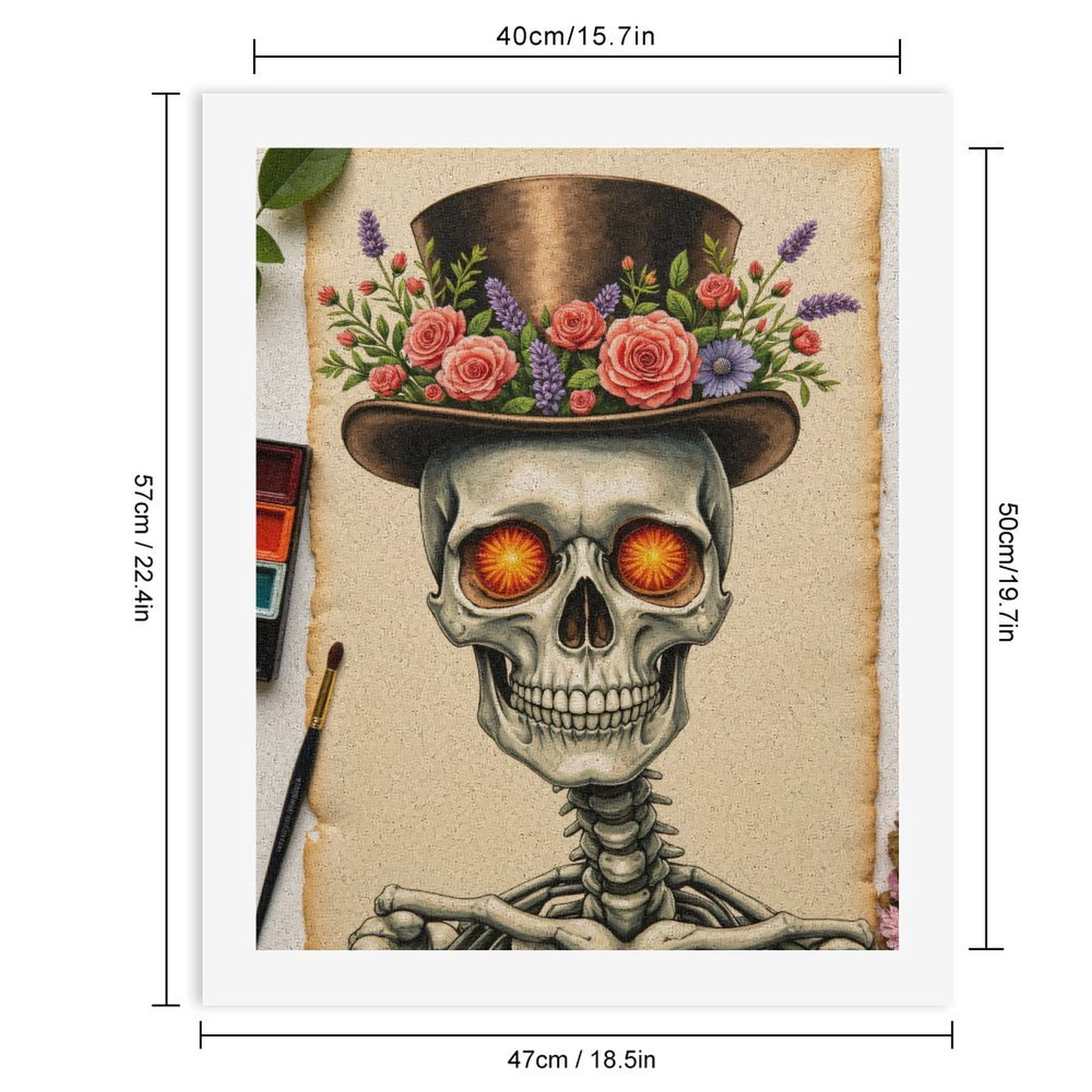 Paint By Numbers Kit for Adults Beginner - DIY Skeleton Top Hat Floral Art Canvas Painting Kits for Adults, Frameless Paint By Number for Adults for Home Wall Decor 16x20 Inch