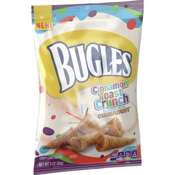 Bugles Cinnamon Toast Crunch Crispy Corn Snacks, Snack Bag, 3 oz