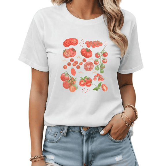 Tomato Medley Graphic Tees Womans T-shirt Black/White S-5XL Shirts Garden Vegetable Tops