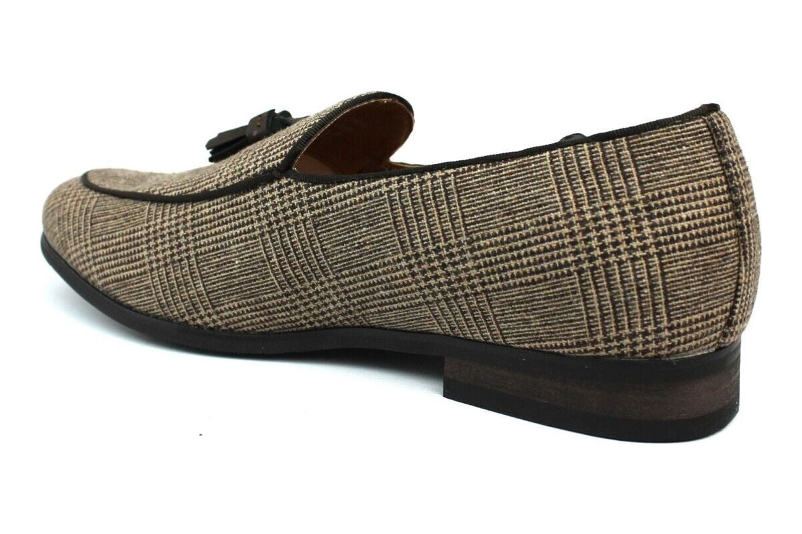Tweed Tassel Loafers in Brown Plaid - Men\'s Slip-On Dress Loafers Handmade Men main image 3