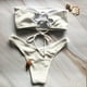 thumbnail image 3 of Traje de baño de moda sexy con espalda abierta y cuello halter con detalle hueco, diseño dividido para el verano, conjunto de bikini de playa de color sólido con efecto push-up, 3 of 8