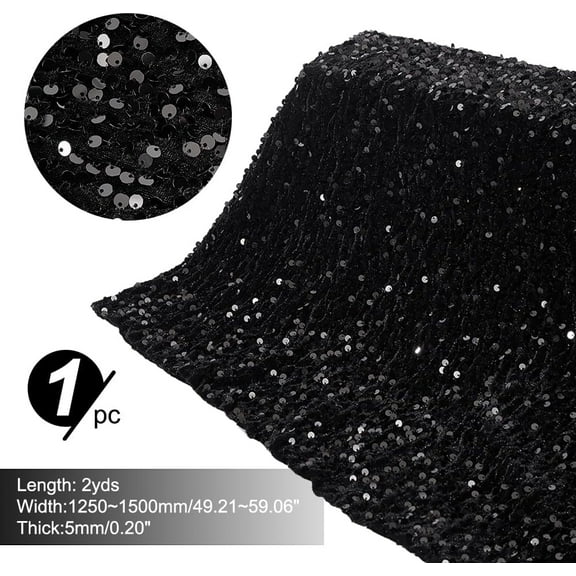 2 yard Sequin Fabric by The Yard 2 Yards Reversible Glitter Fabric Polyester Fabric Out Door Sequin Fabric for Sewing Clothes Gowns Dress Black