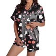 thumbnail image 2 of Ruyelune BlackFamily Halloween Pajamas Matching SetsFunny Halloween Costumes Halloween Pajamas Women Button Down Short Sleeve Top With Short 2 Piece Sets SleepwearM, 2 of 7