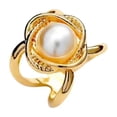 thumbnail image 2 of YAOBAMM Electroplated Scarf Button Scarf Button Faux Pearl Decor Polished Electroplated Hollow Out Flower Shape Lightweight Stainless Scarf Ring Luxury Exquisite, 2 of 6