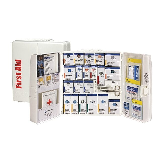 First Aid Kit and Housing, Plastic Cabinet, 261 Components, 100 People Served