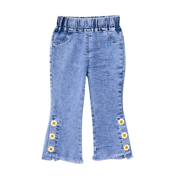BOBOGOJP Girls Jeans Elastic Waist Distressed Ripped Straight Leg Denim Jeans White 3-4 Years