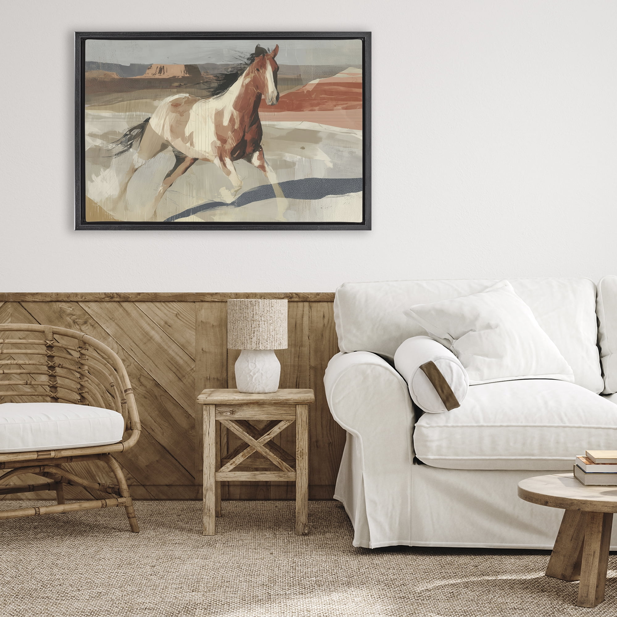 Stupell Industries Wild Horse Across Plains Black Framed Floater Canvas Wall Art, design by Chromatic Storm Studio