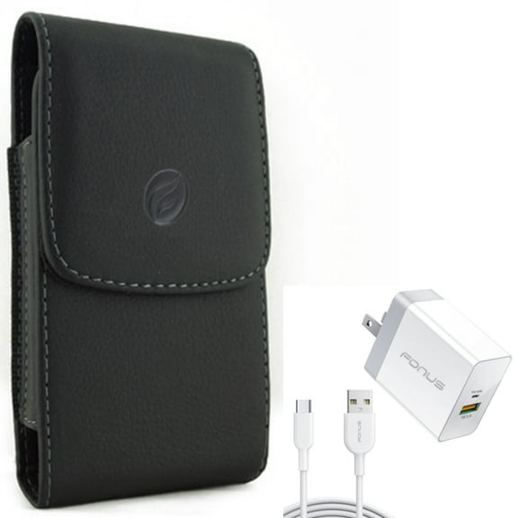 6ft Long Cable Fast Type-C 36W PD Home Charger with Holster Leather Case Belt Clip for Samsung Galaxy Note 10 Plus A9 A73 5G A72 5G A71 5G A70 A52 5G A51 5G A42 5G A32 5G A21 A13 5G A12 5G A11