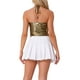 thumbnail image 3 of Camiseta metálica sin espalda para mujer Inspire Chic, con tirantes asimétricos y halter, top brillante L dorado oscuro, 3 of 6
