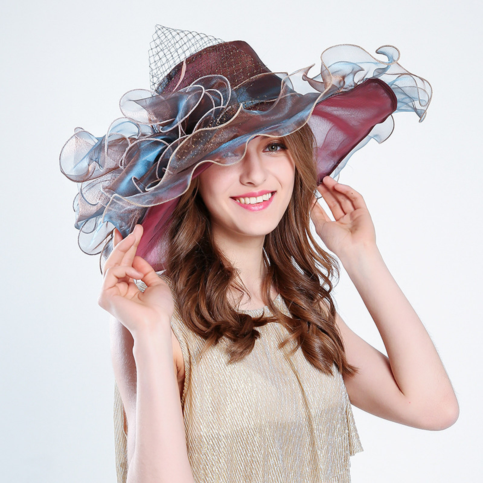 Womens Summer Dress Hat Wide Leaf Flower Bridal Shower Hat Sun Hats