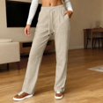 thumbnail image 2 of DHFJKG Linen Lightweight Beach Pants For Women Straight Leg Relaxed Fit Elastic Drawstring Trousers With Pockets Yoga Wear Versatile Trousers, 2 of 5