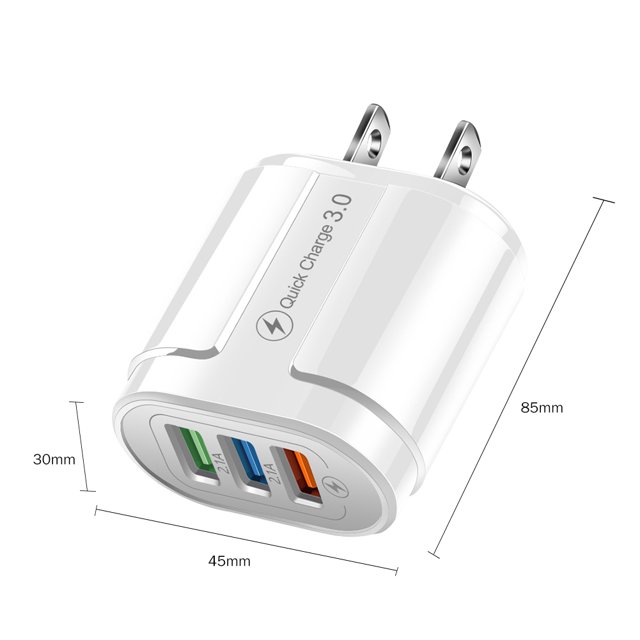 Enchufe de EE. UU. Cargador USB de 3 puertos QC3.0 Adaptador de carga rápida para teléfono de pared (Blanco) Ehuebsd Para estrenar