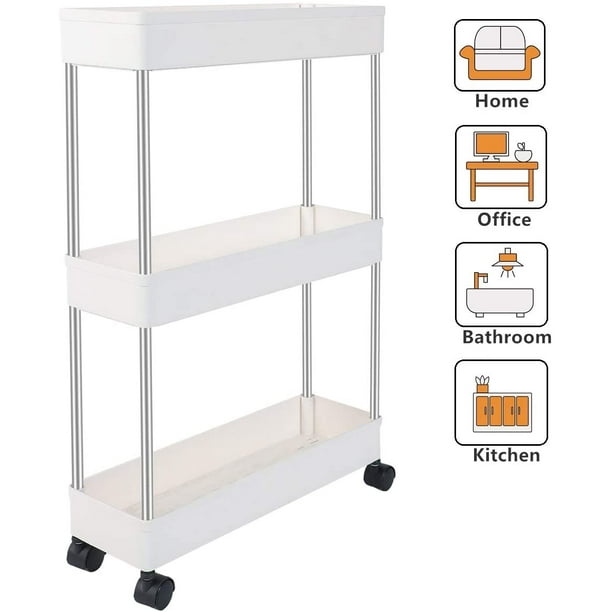 Exilot 3 Tier Slim Storage Cart Narrow Shelving Unit Organizer Slide Out Storage Rolling Utility Cart Tower Rack For Kitchen Bathroom Laundry Narrow Places White Walmart Com Walmart Com