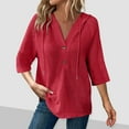 thumbnail image 7 of TKYCMSUAKI Women Plus Size Shirts Waffle Knit 3/4 Sleeve Tees Button V Neck Drawstring Pullover Hoodie Casual Tunic Tops, 7 of 7