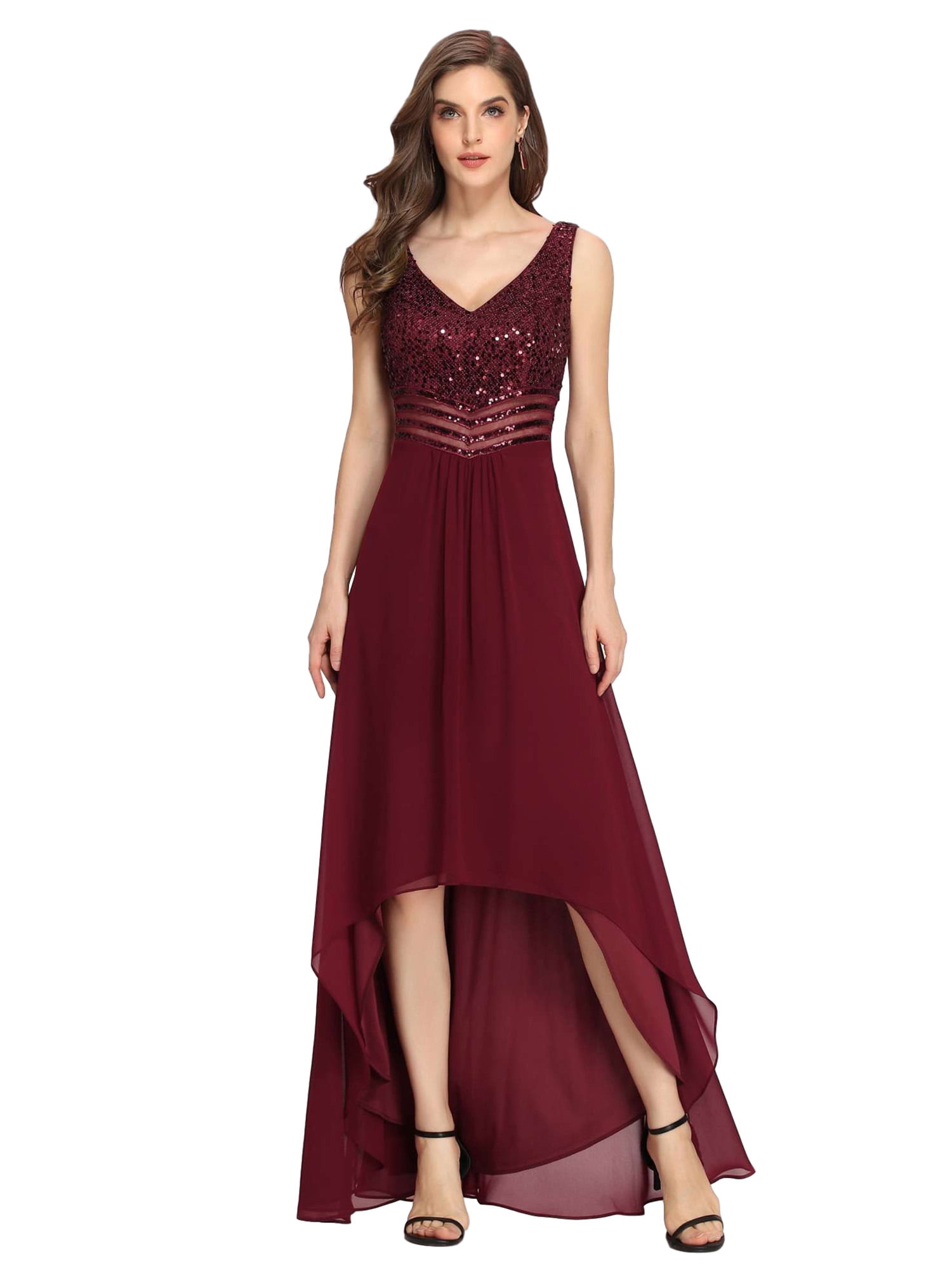 Ever-pretty Long Burgundy Sequins Evening Gowns A-line Cocktail Bridesmaid Dress 