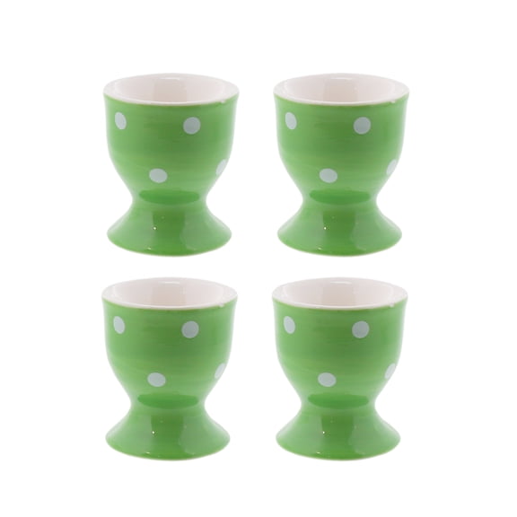 Egg Cup Cute Ceramic Soft-Boiled Egg Holder Polka Dot - Set of 4 (Green)
