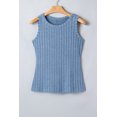 thumbnail image 3 of Women's Sky Blue Ribbed Tank Top – Slim Fit Mineral Wash Sleeveless Round Neck Casual Shirt, XL, 3 of 10