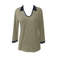 thumbnail image 3 of MHFRRA Camiseta de Manga Larga con Cuello En V Ajustado y Cuello En Bloque de Color para Mujer Gris, 3 of 3