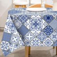 thumbnail image 2 of Blue and White Tablecloth 60 x 102 Inch Rectangle Patchwork Tile Table Cloth Washable Spanish Style Table Cover for Home kitchen Dining Table Decoration Supplies, 2 of 6