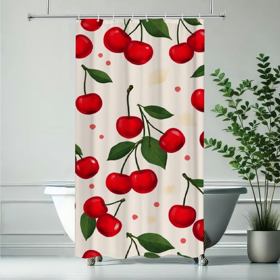 RKSupls Waterproof Shower Curtain, Red Cherry Cluster Seamless Pattern Polyester Shower Curtain with Hooks for Chic Elegant Home Bathtub Bathroom Decor Washable Curtains